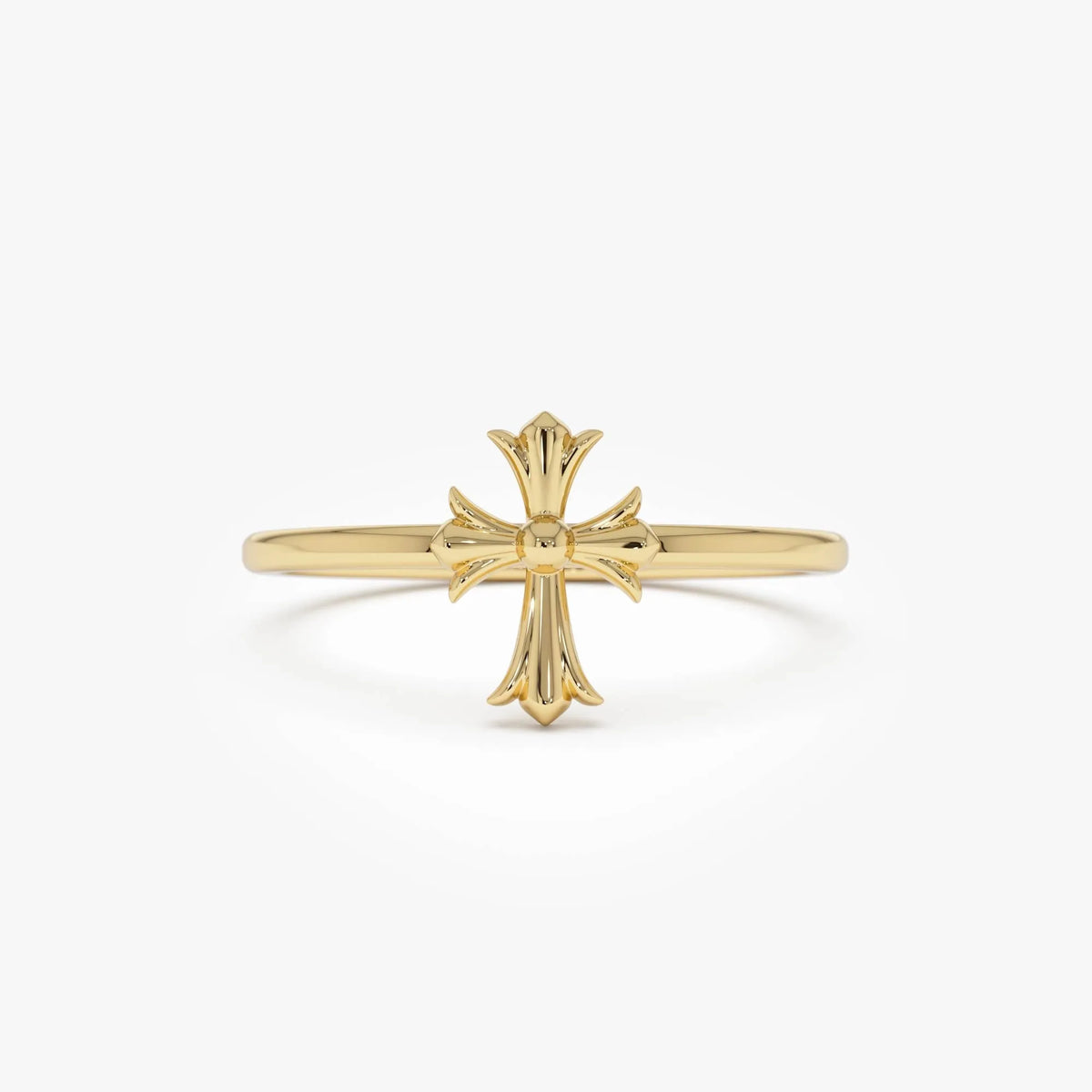 14k Gold Cathedral Cross Ring Wide Band with 9.2mm Motif