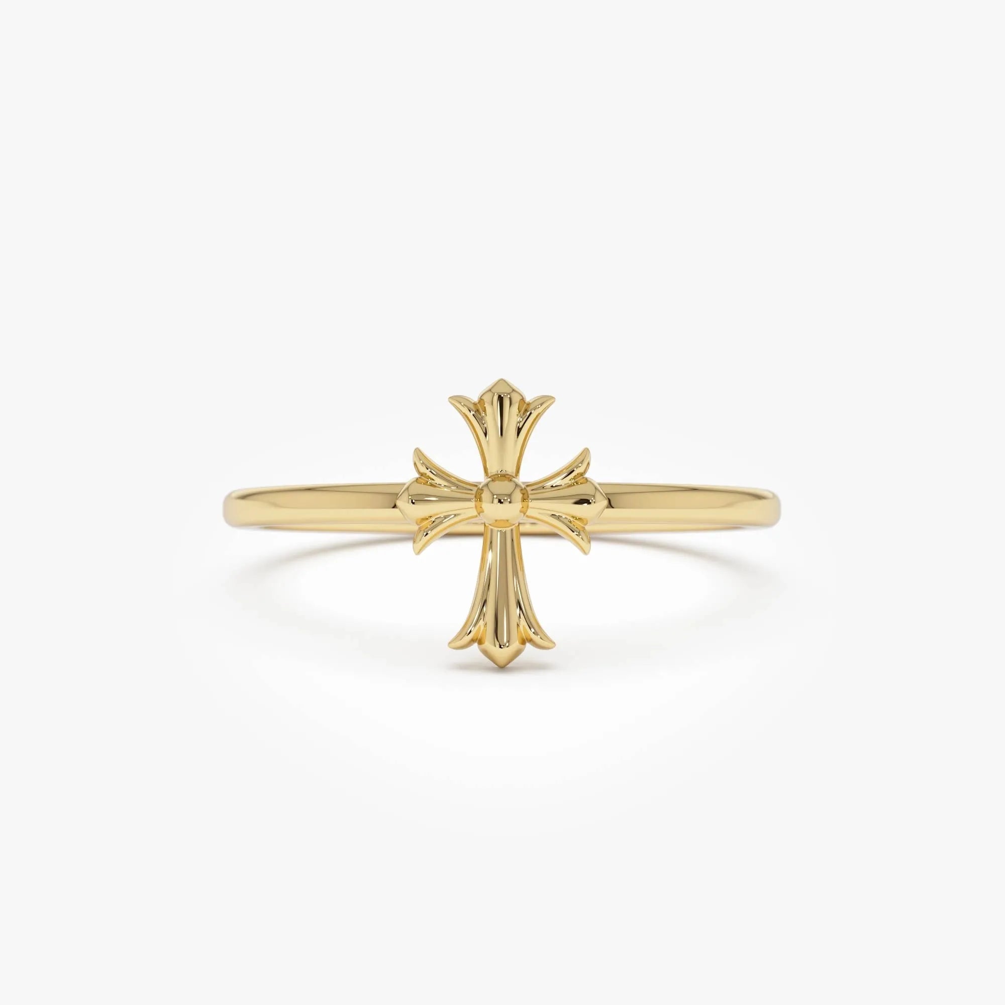 14k Gold Cathedral Cross Ring Wide Band with 9.2mm Motif