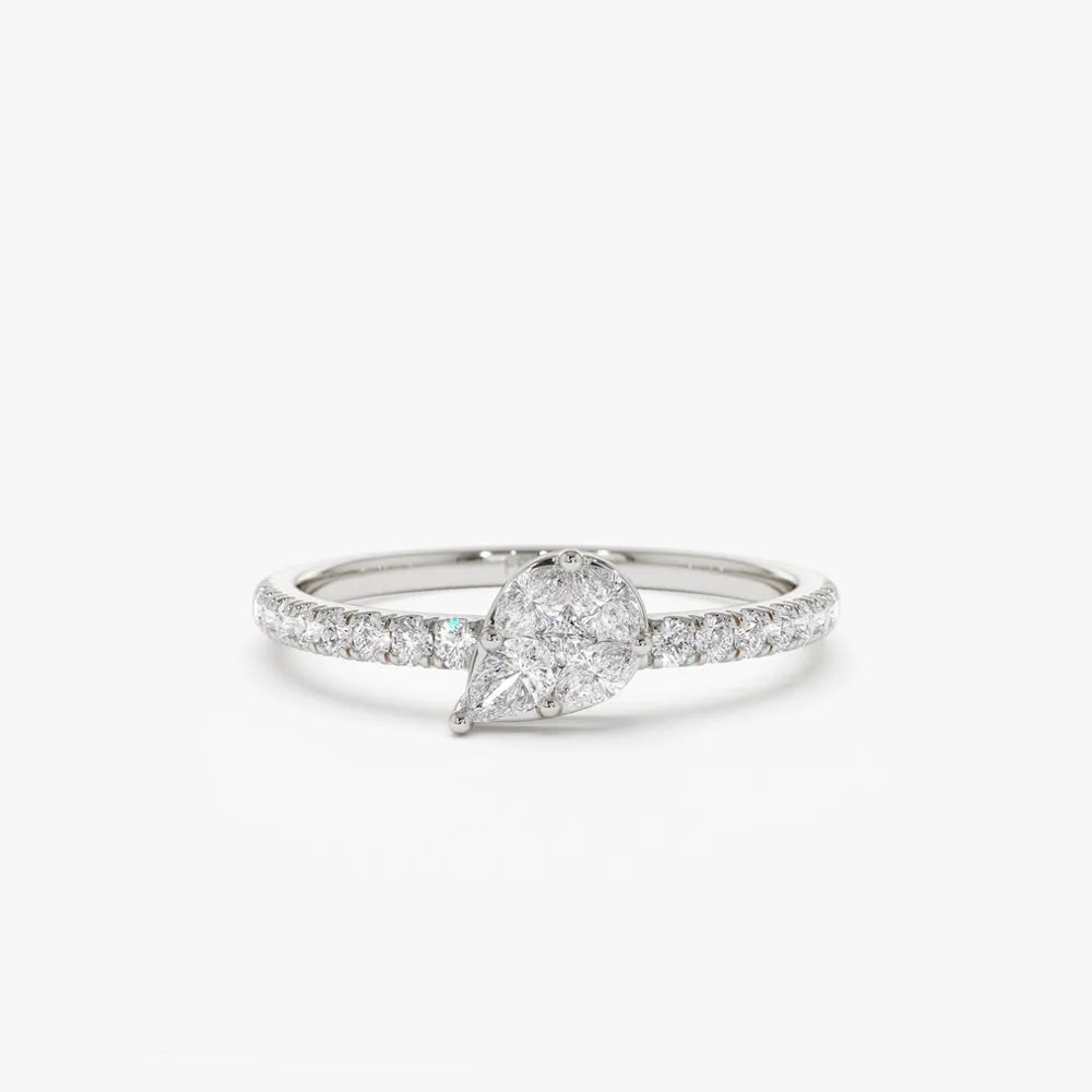 14K Solid Gold Pear Shape Diamond 0.30 Carat Illusion Setting Engagement Ring