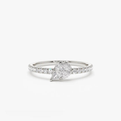 14K Solid Gold Pear Shape Diamond 0.30 Carat Illusion Setting Engagement Ring