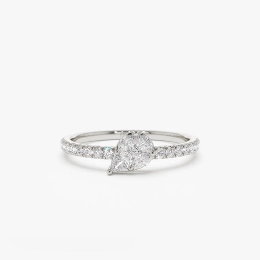 14K Solid Gold Pear Shape Diamond 0.30 Carat Illusion Setting Engagement Ring