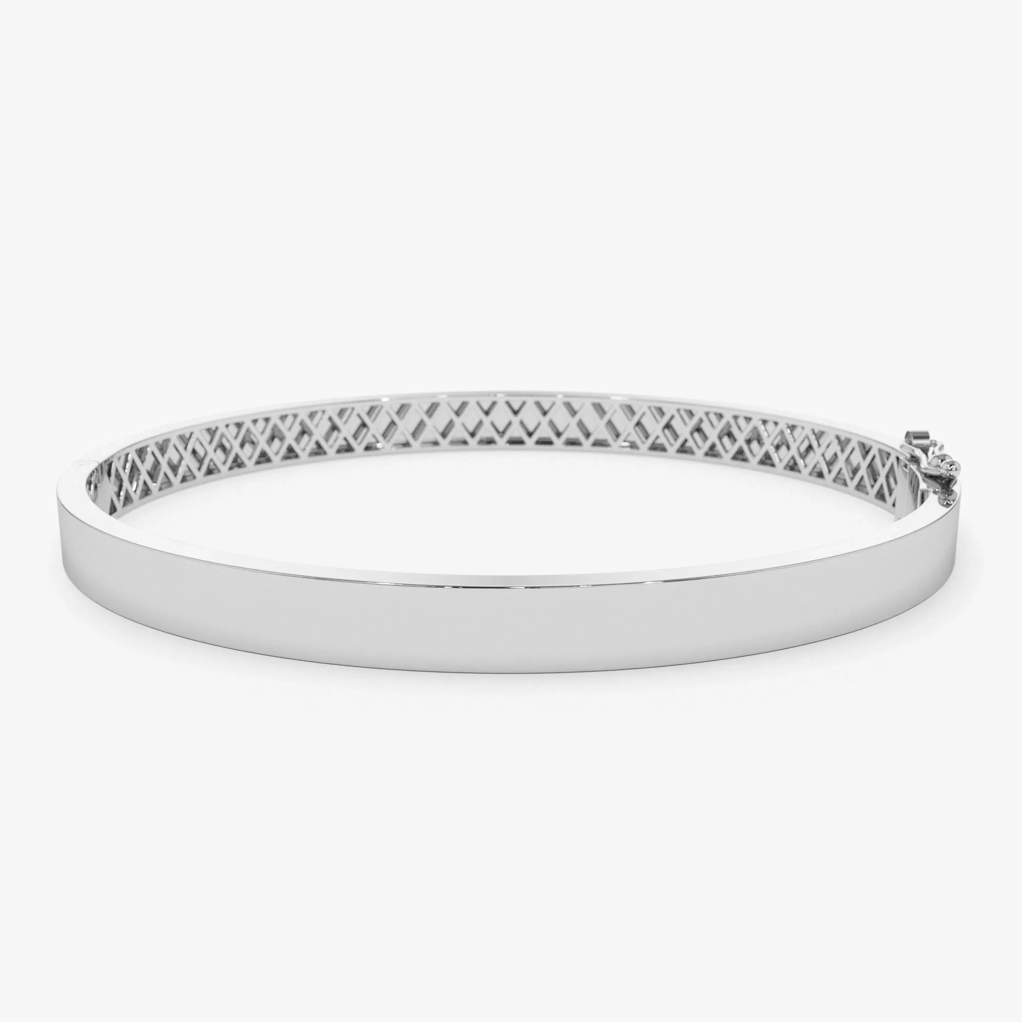 14K Solid Gold Flat Stackable Bangle Bracelet with Box Lock Closure