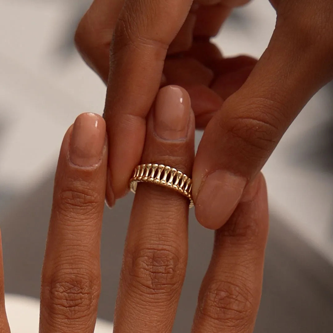 14k Gold Sculptural Wide Band Ring Wide Graduated Statement Band