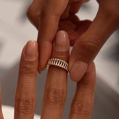 14k Gold Sculptural Wide Band Ring Wide Graduated Statement Band
