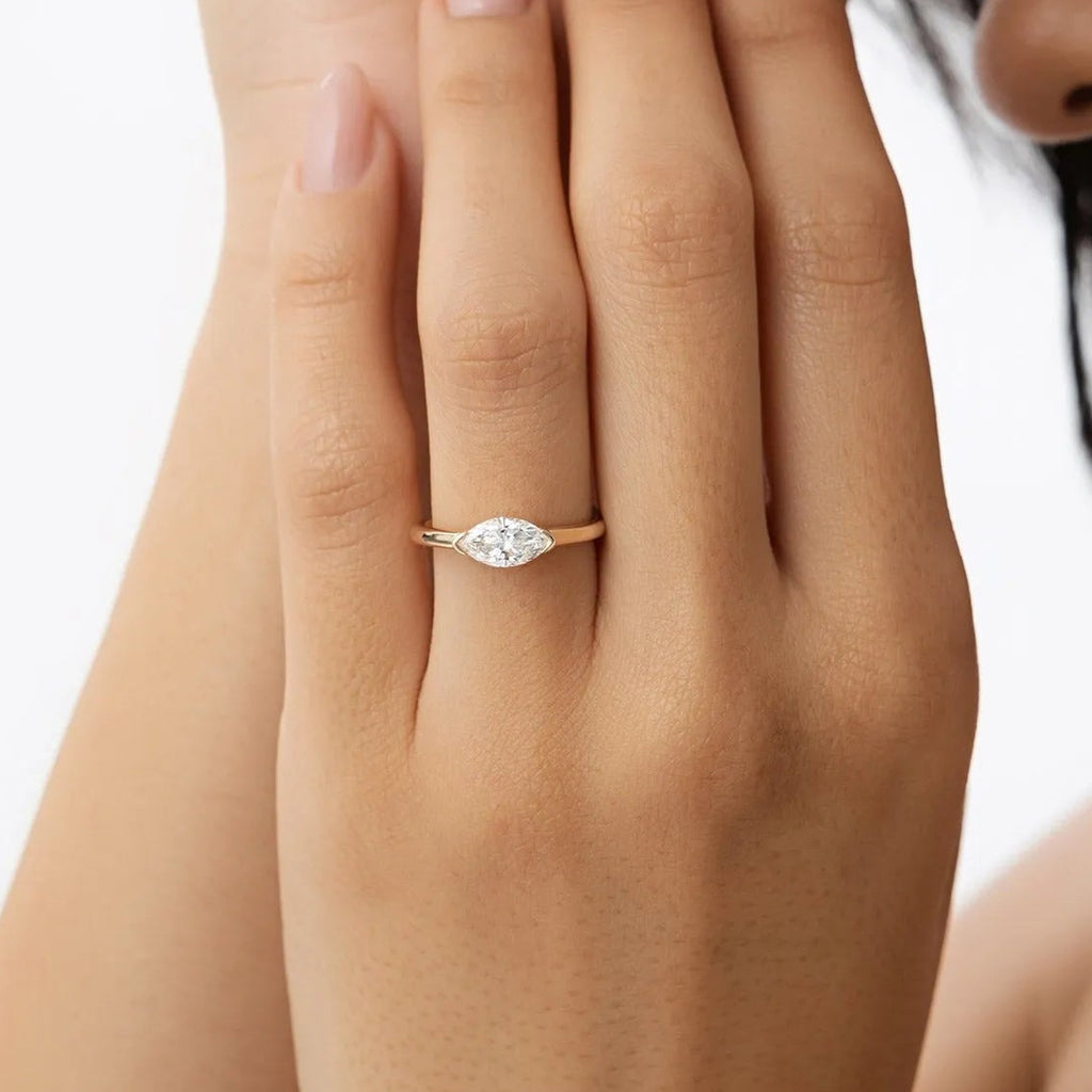 14k Gold 0.75 Carat Marquise Lab Grown Diamond East-West Engagement Ring