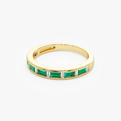 14K Gold Baguette Emerald and Diamond Band Ring 0.50 CTW Handcrafted Jewelry