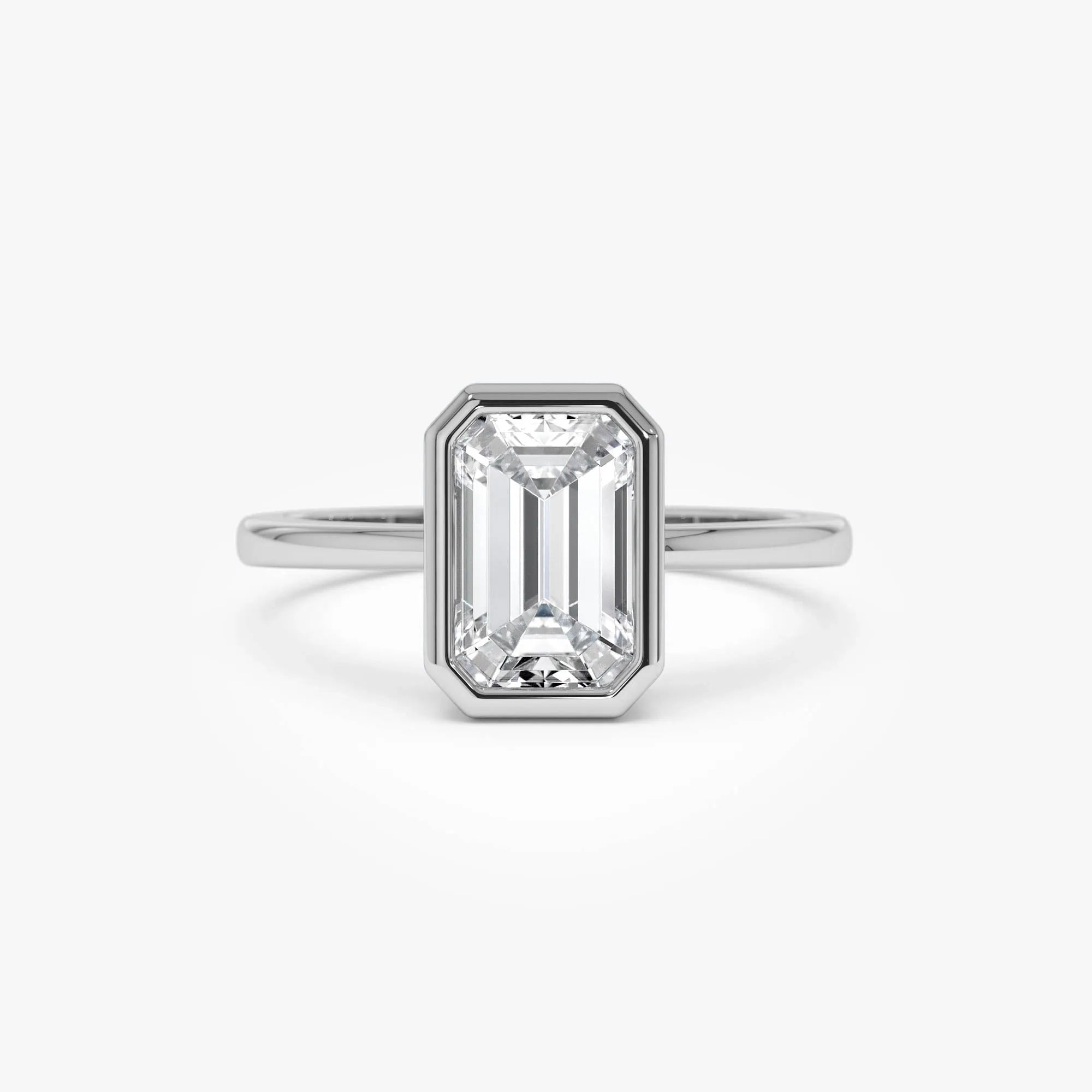 14k Gold 1.50 Carat Emerald Cut Lab Grown Diamond Bezel Setting Engagement Ring IGI Certified