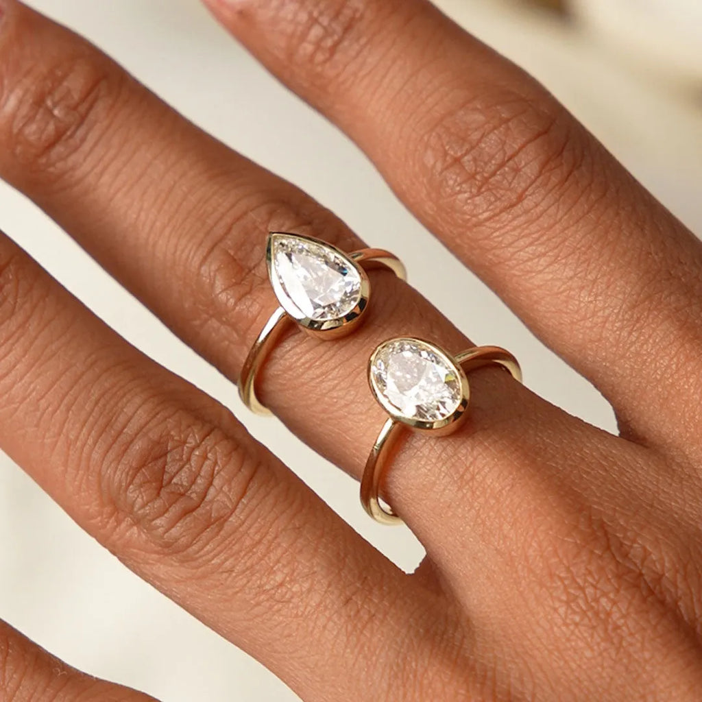 14k Gold 1.50 Ctw Oval Lab Grown Diamond Bezel Setting Engagement Ring Celina