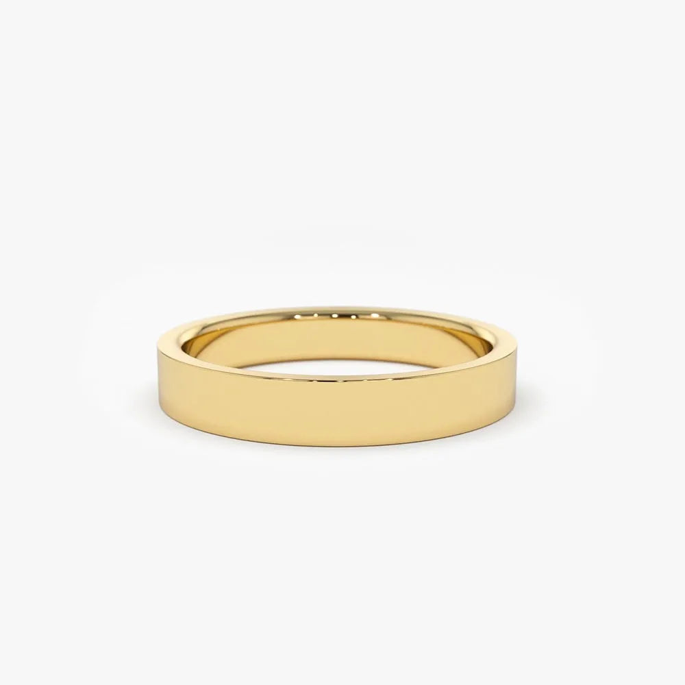 14K Solid Gold 3mm Flat Classic Minimalist Wedding Band Ring