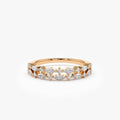14k Gold Diamond Marquise and Round Double Row Alternating Shared Prong Ring 0.55 Carat