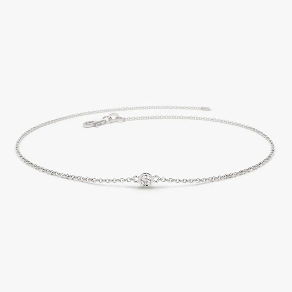 14K Solid Gold 0.10 CTW Round Diamond Bezel Set Solitaire Bracelet