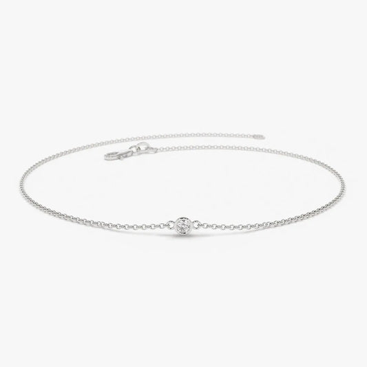 14K Solid Gold 0.10 CTW Round Diamond Bezel Set Solitaire Bracelet