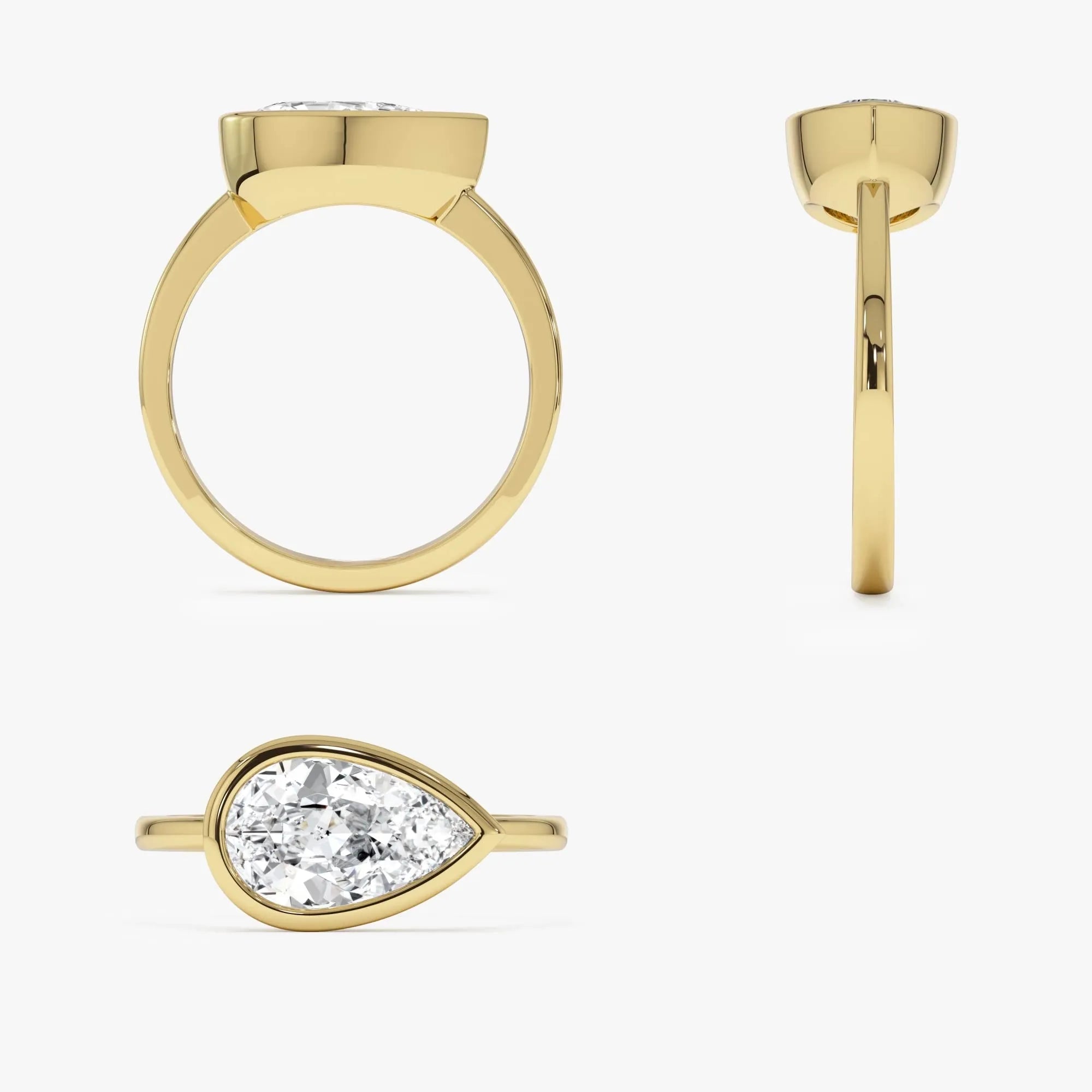 14K Gold 1.50 Carat Lab Grown Diamond Pear Shaped East West Bezel Setting Engagement Ring