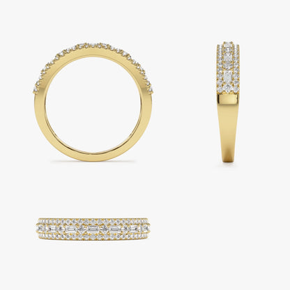 14K Solid Gold Baguette and Round Diamond 0.40 Carat Wedding Ring