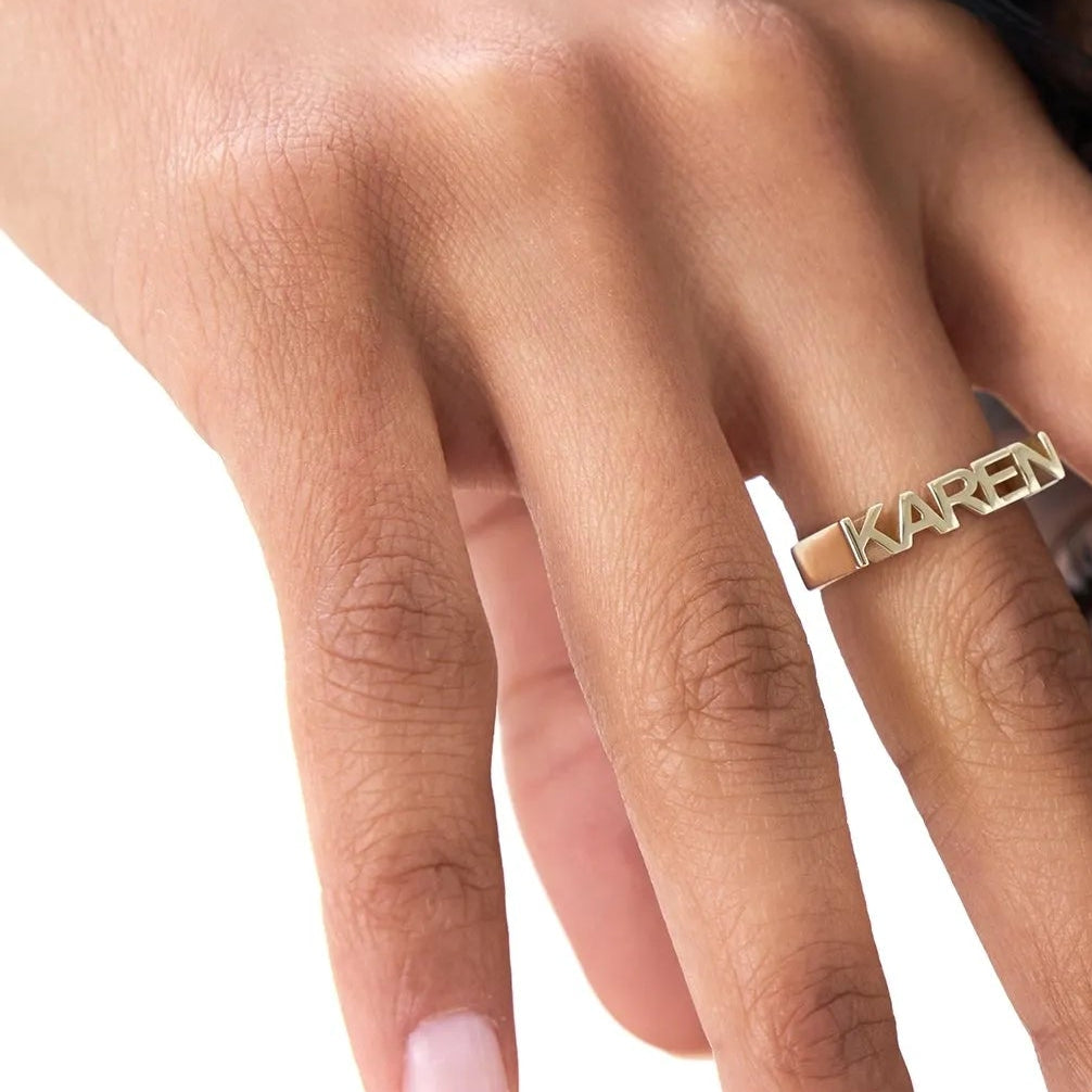 14K Gold Personalized Bold Nameplate Ring Custom Jewelry