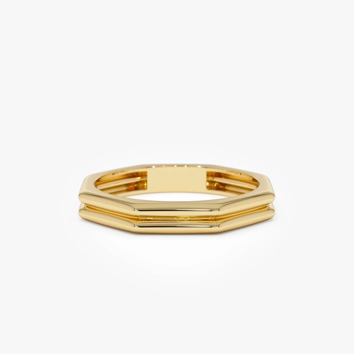 14k Gold Octagon Double Band Ring Wide Geometric Style