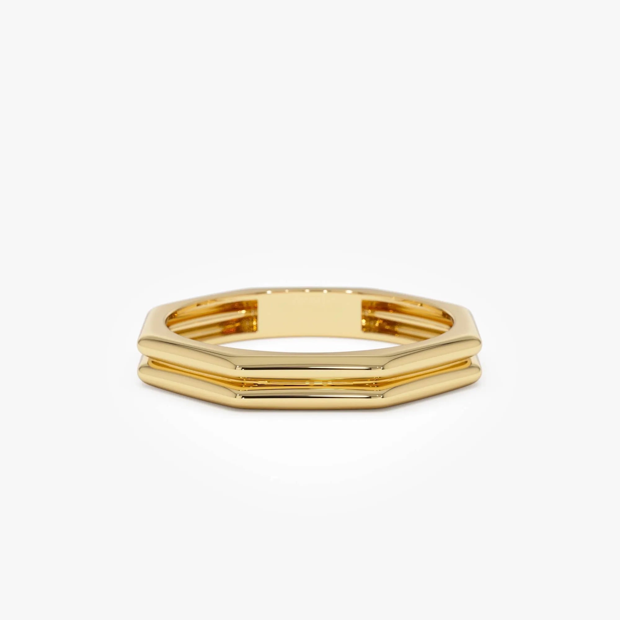 14k Gold Octagon Double Band Ring Wide Geometric Style