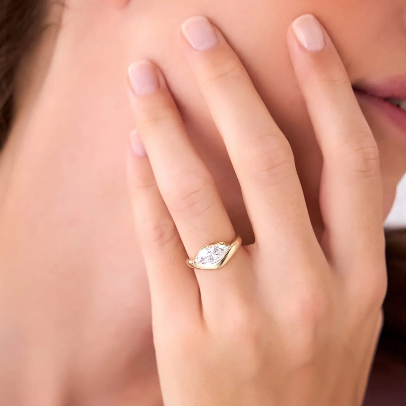 14k Gold 1.50 Carat Marquise Lab Grown Diamond Contemporary Design Ring