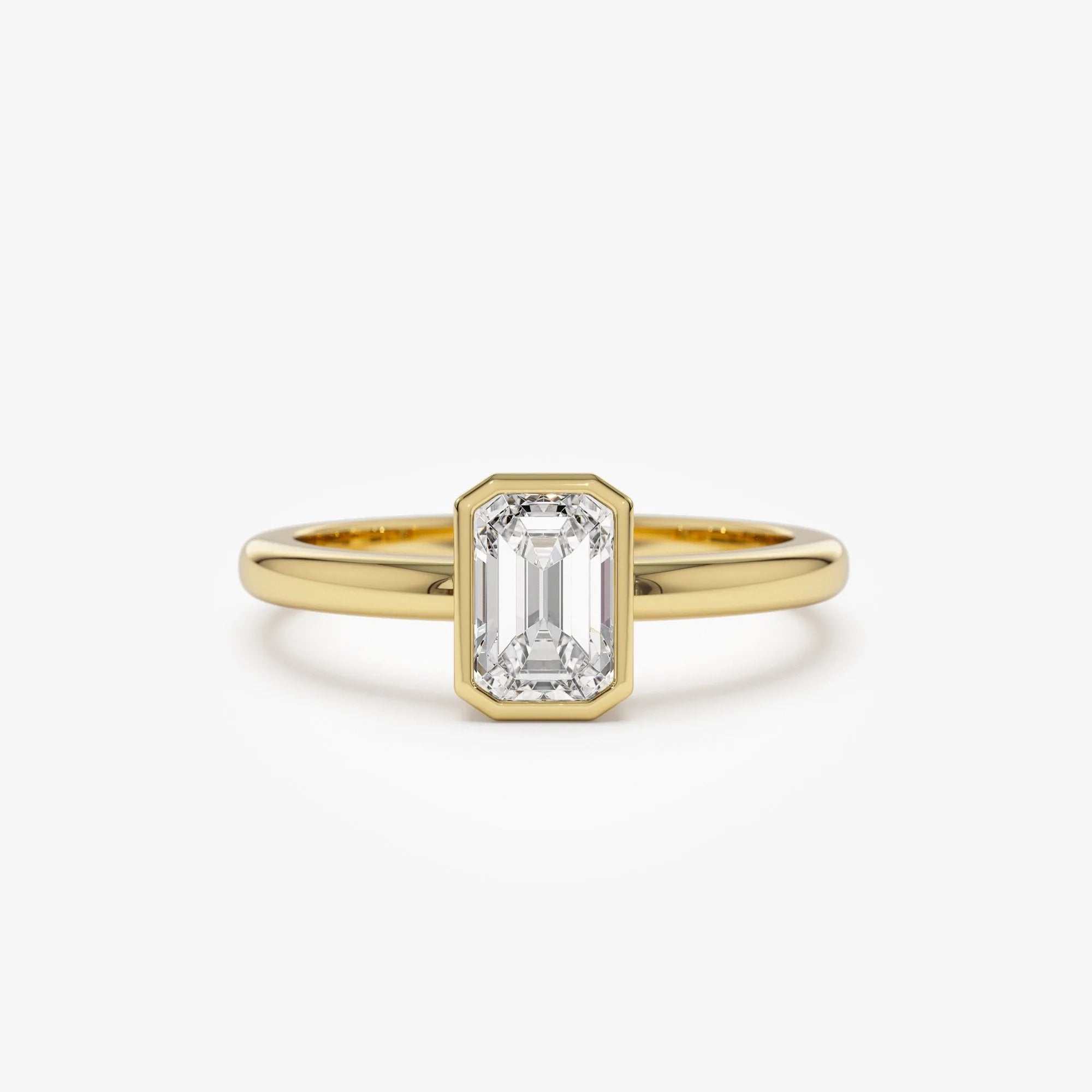 14k Gold Lab Grown Diamond Emerald Cut Bezel Setting Engagement Ring Anna 0.75 to 1.50 ctw