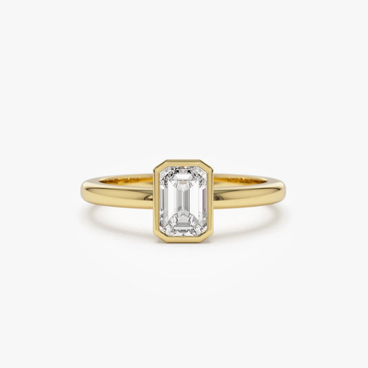 14k Gold Lab Grown Diamond Emerald Cut Bezel Setting Engagement Ring Anna 0.75 to 1.50 ctw