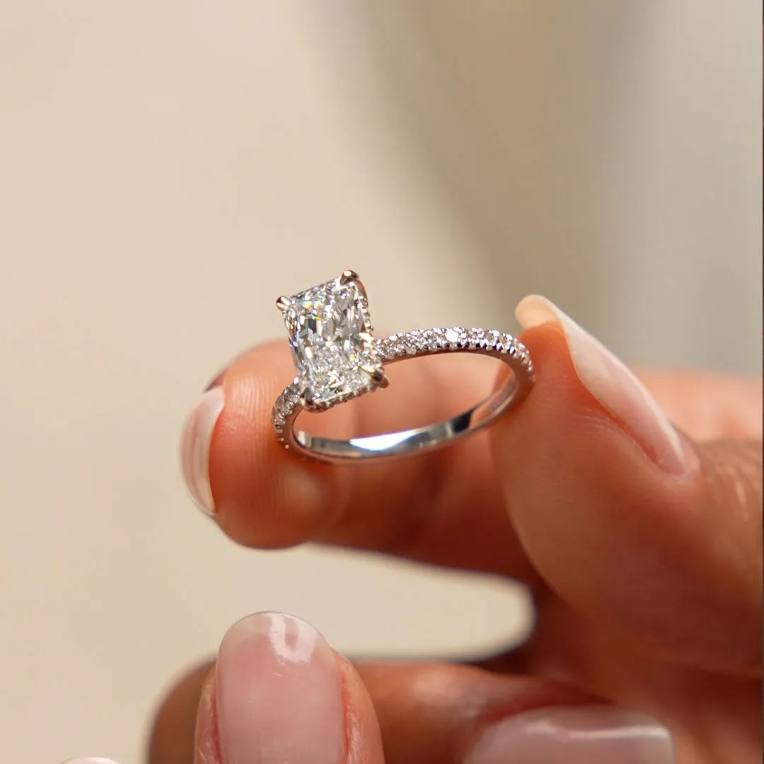 14k Gold Lab Grown Diamond Radiant Cut Ring Pavé Hidden Halo 2.45 CTW