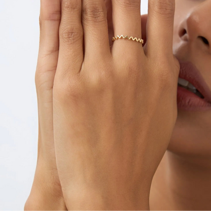 14k Solid Gold High and Low Zig Zag Stackable Band Ring