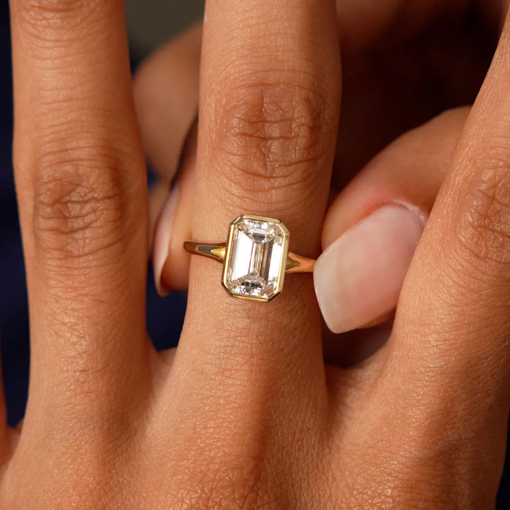 14k Gold 2.00 Carat Emerald Cut Lab Grown Diamond Bezel Solitaire Ring
