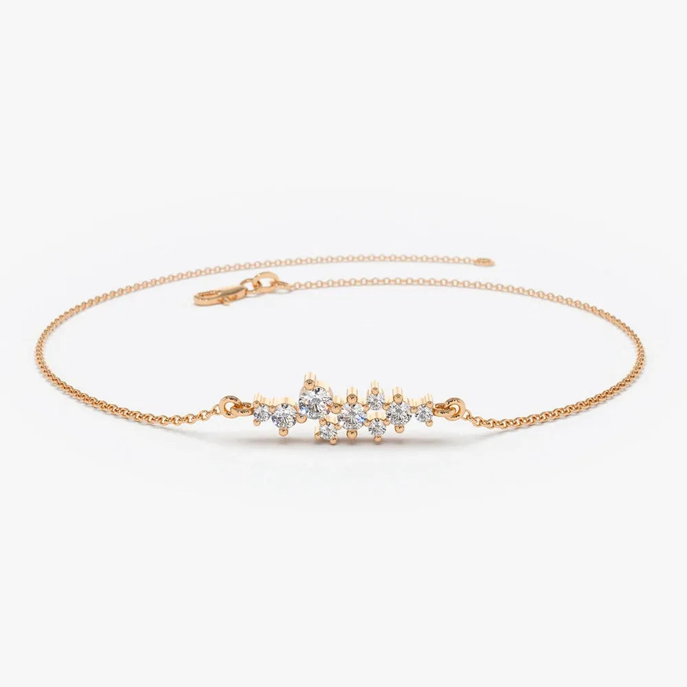 14K Solid Gold Lab Grown Diamond Round Cluster Bracelet Prong Setting 0.30 Carat