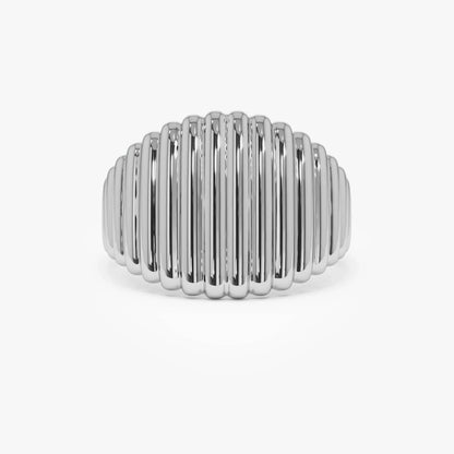 14k Gold Tapered Ribbed Statement Ring 14mm Wide Graduated Band