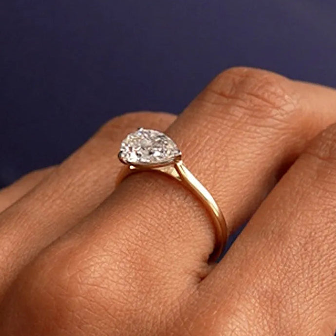 14k Gold 1 Carat Pear Lab Grown Diamond East-West Set Ring Daria
