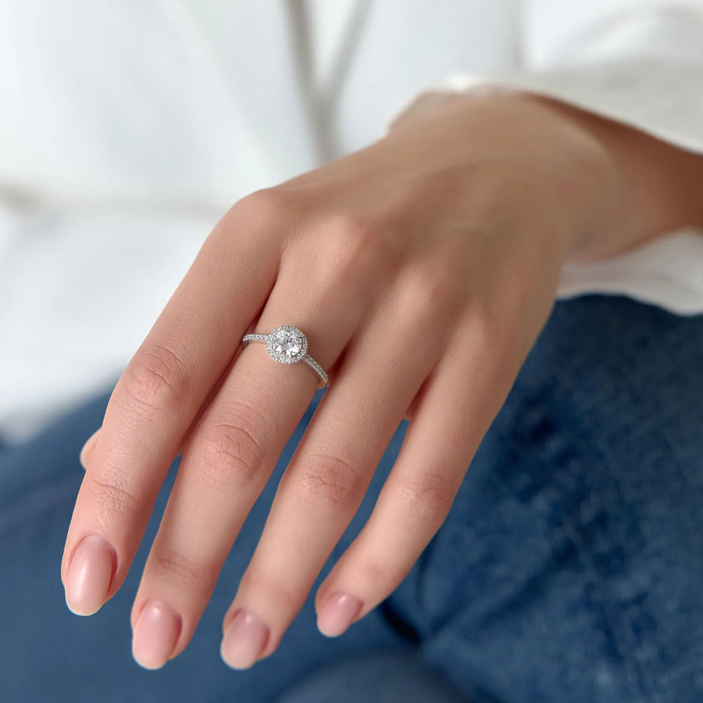 14K Gold 1.25 ctw Lab Grown Diamond Round Brilliant Aria Halo Engagement Ring