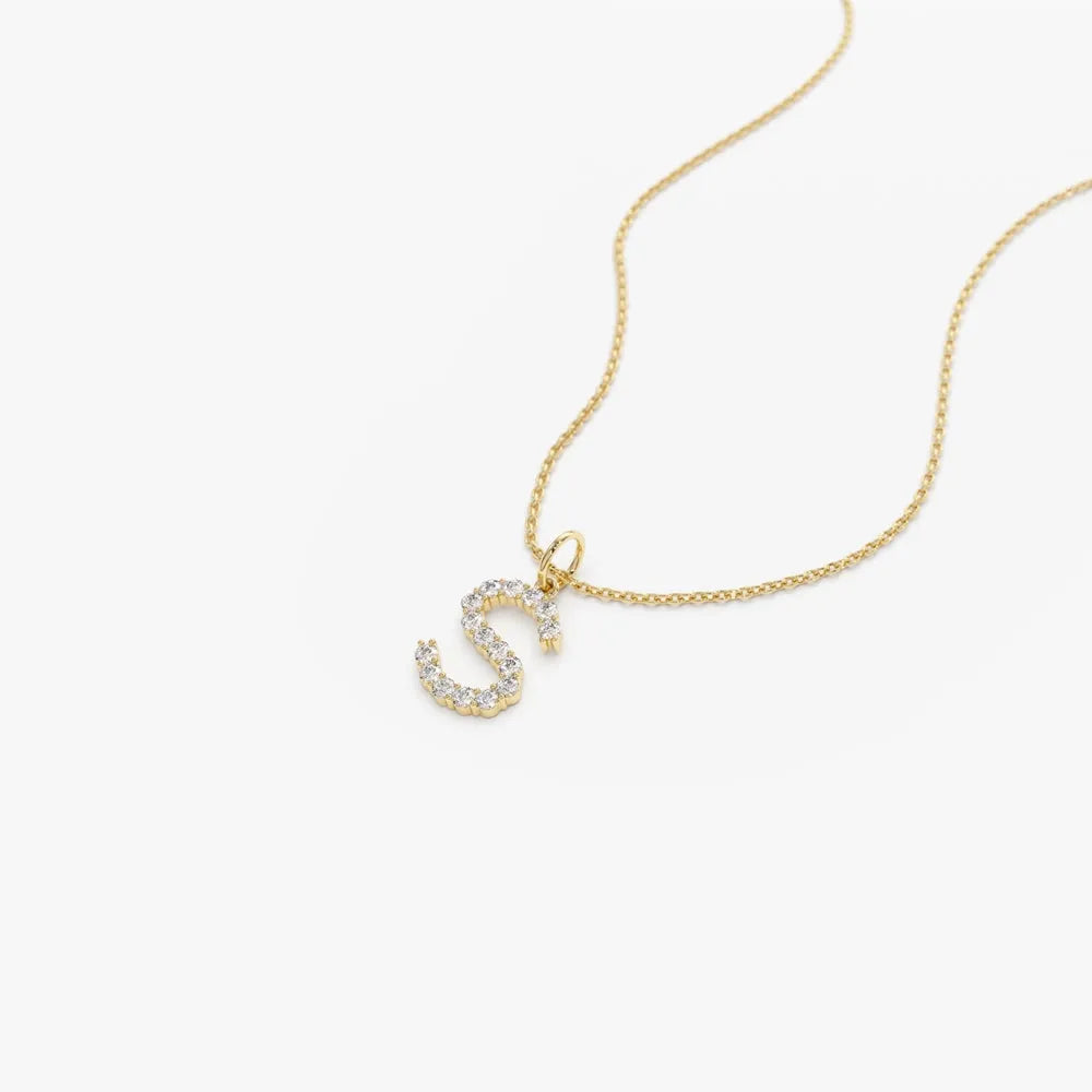 14K Solid Gold Round Diamond Medium Initial Letter Pendant Necklace 0.30ctw