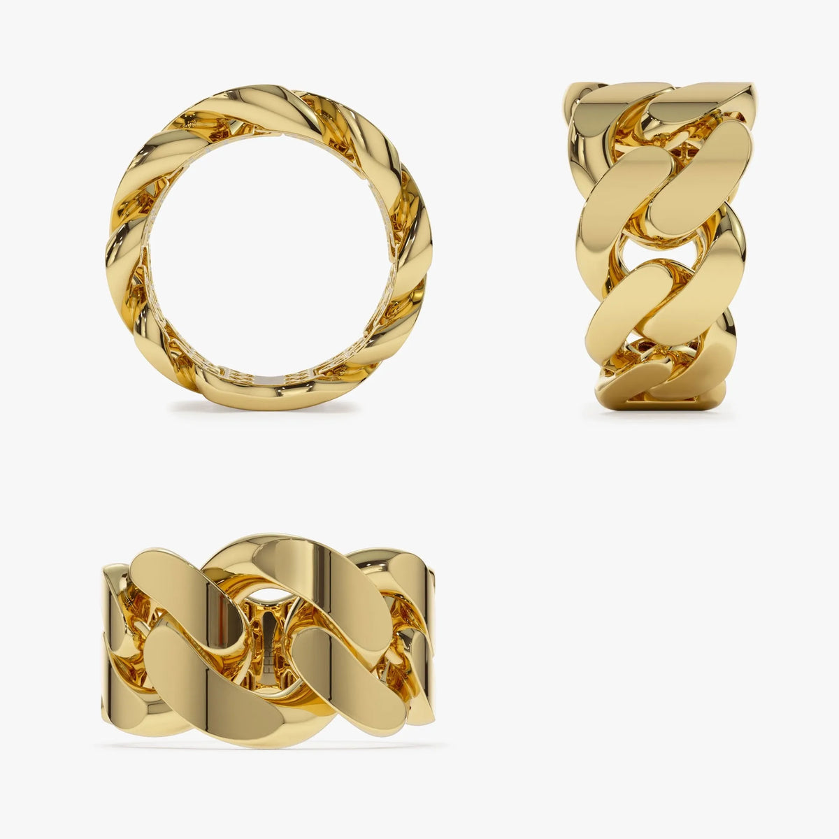 14k Solid Gold Chunky Cuban Curb Chain Link Graduated Statement Ring