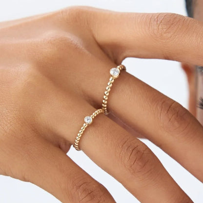 14K Gold Round Diamond 0.05 ctw Beaded Bezel Solitaire Ring