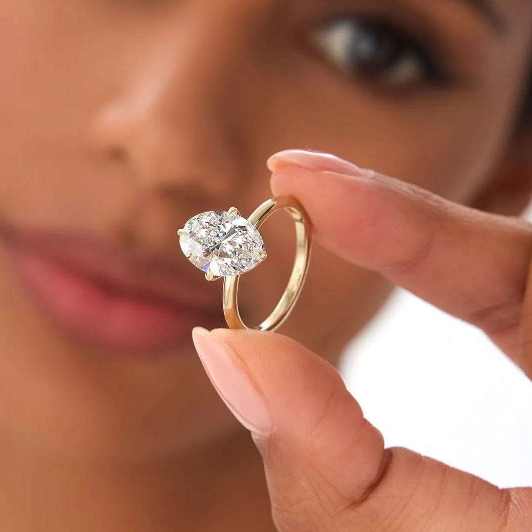 14k Gold 3.00 Carat Oval Lab Grown Diamond Engagement Ring Prong Setting