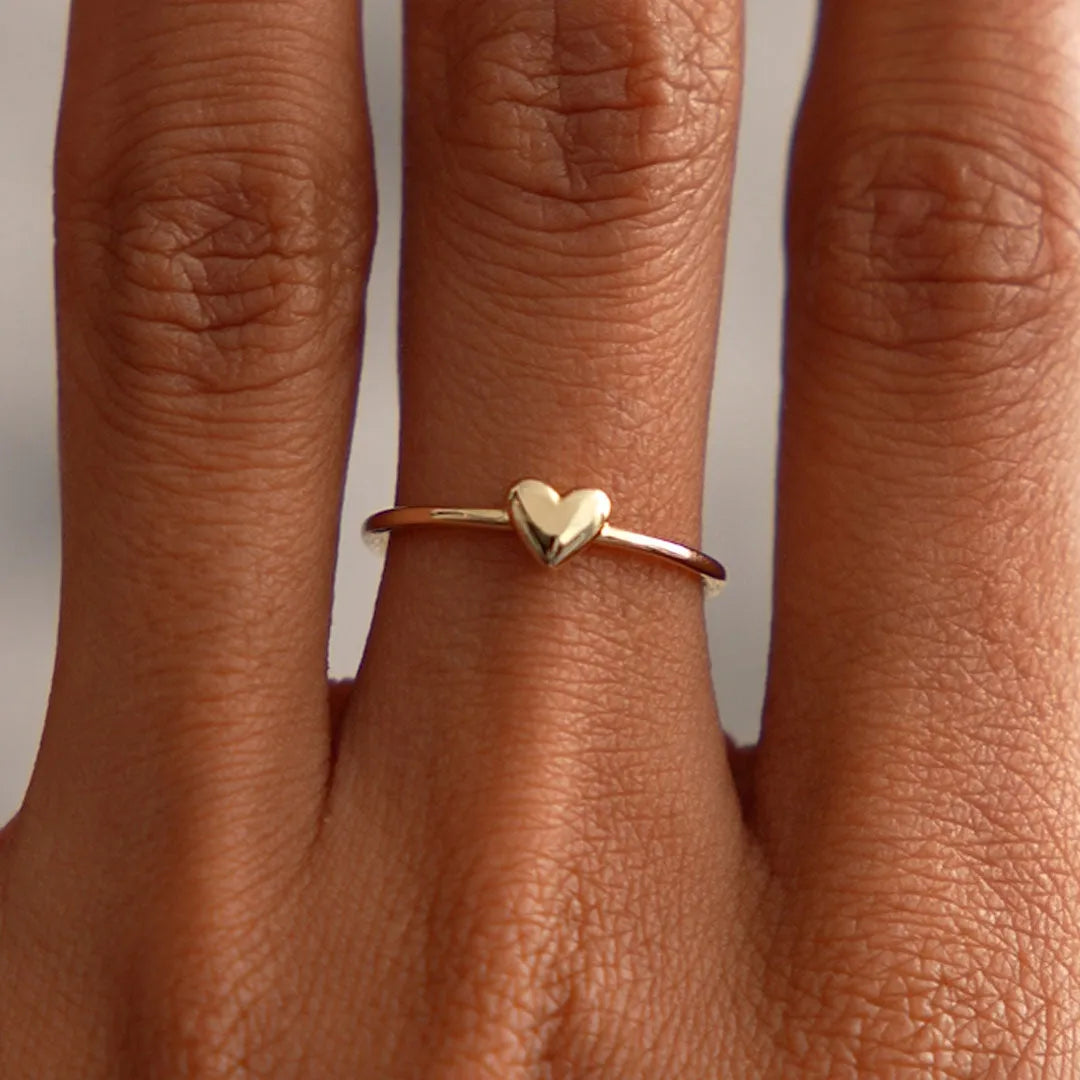 14k Gold Bubble Heart Ring Wide Minimalist Band