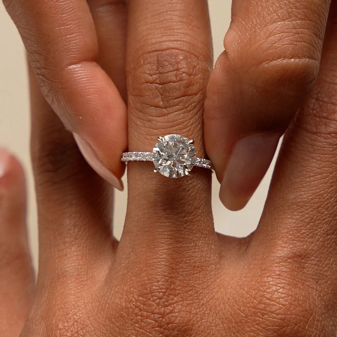 14k Gold Lab Grown Diamond Round Brilliant Engagement Ring Hidden Halo Pavé Setting 2.40 ctw IGI Certified