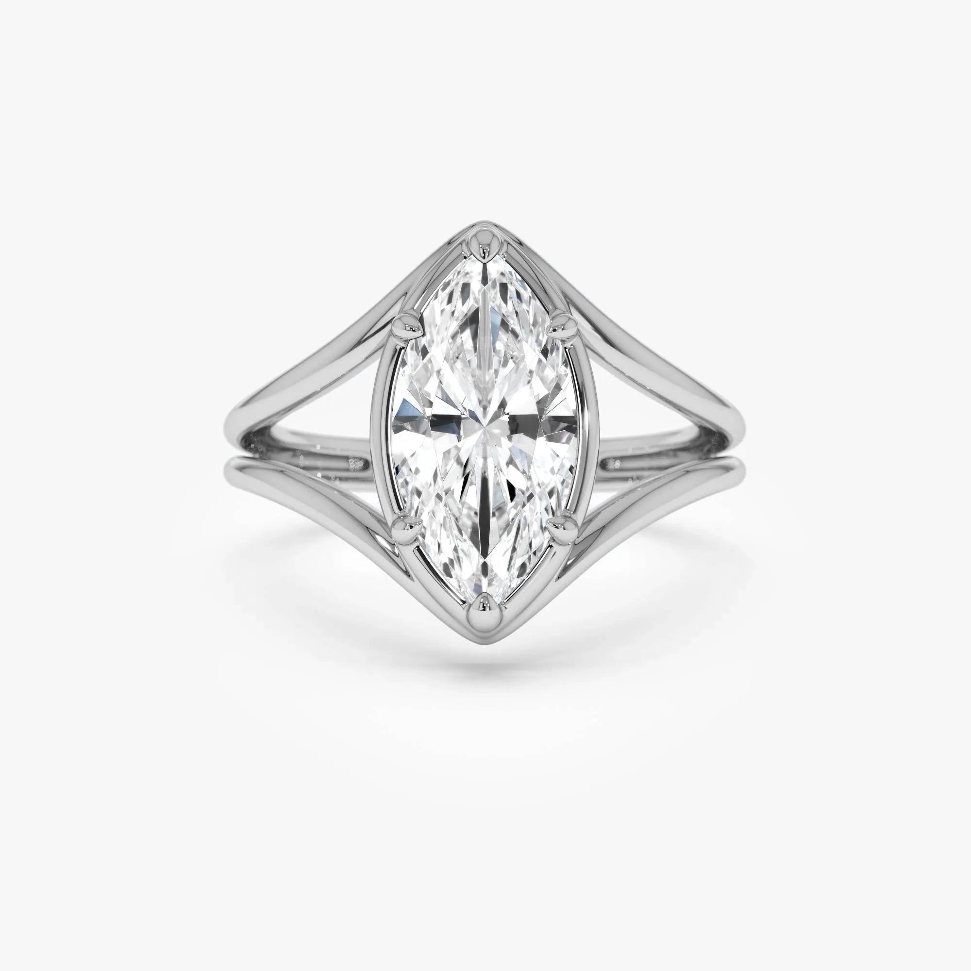 14k Gold 2.00 Carat Lab Grown Diamond Marquise Split Shank Engagement Ring IGI Certified Carla