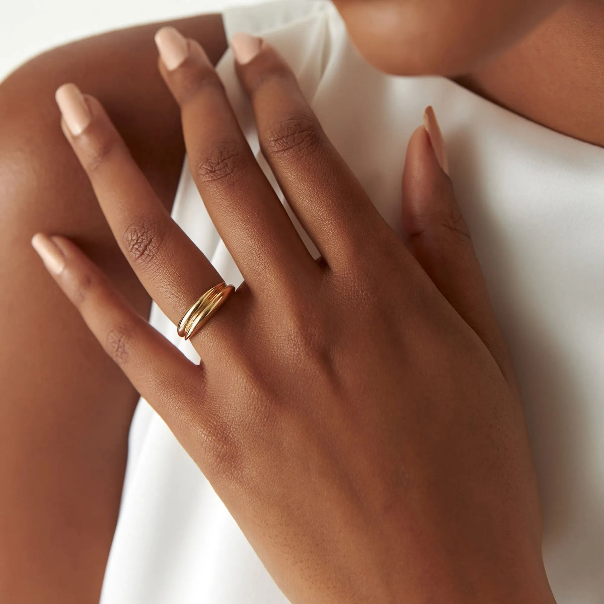 14k Solid Gold Dome Dual Band Stackable Statement Ring