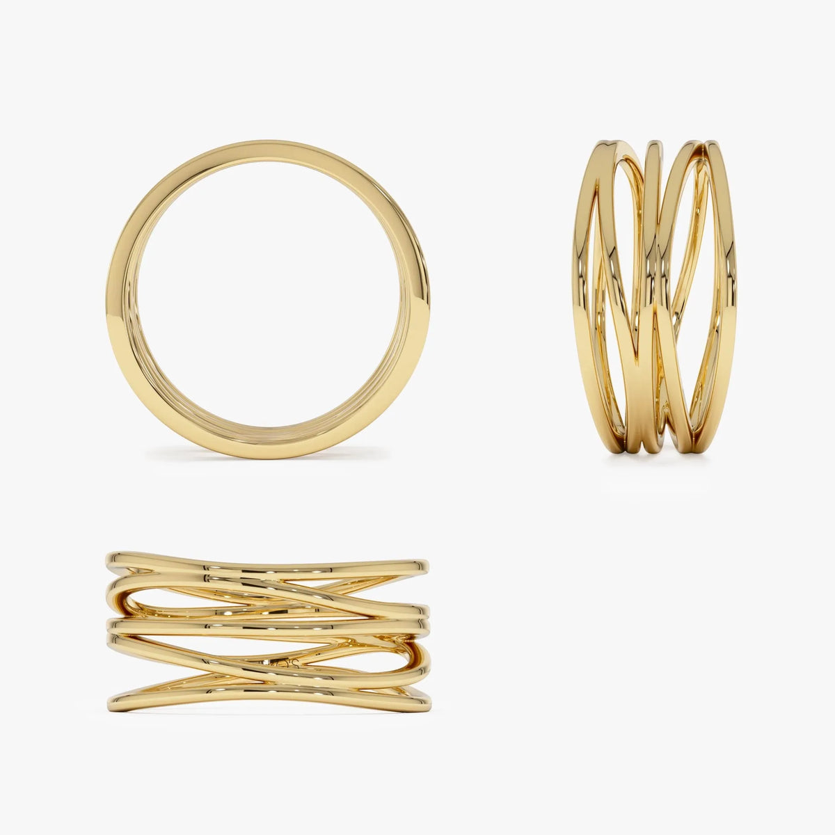 14k Gold Multi Intertwine Crossover Statement Ring Wide Band