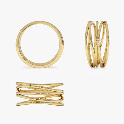 14k Gold Multi Intertwine Crossover Statement Ring Wide Band