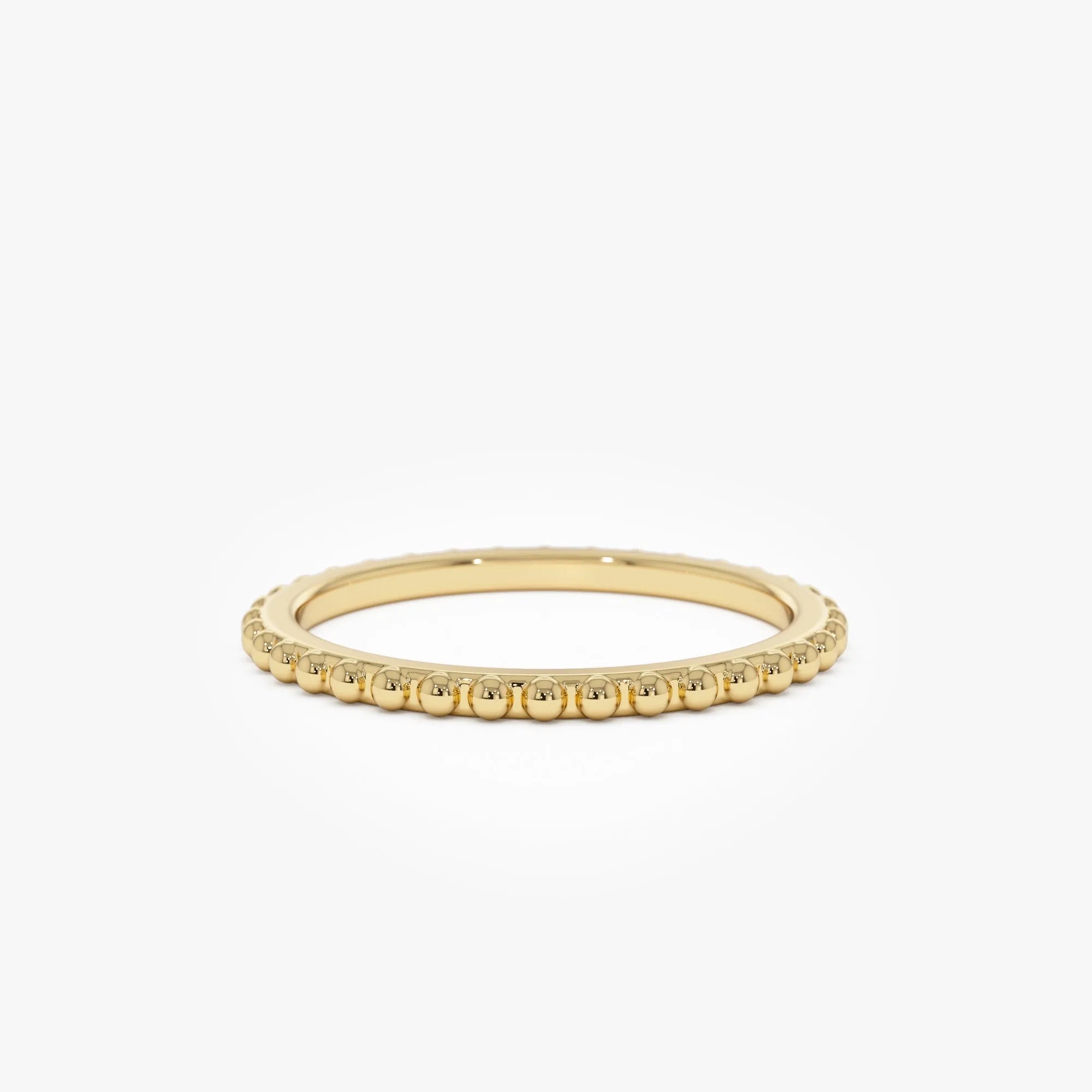 14k Gold Beaded Wedding Band Ring Stackable 1.5mm Solid Gold