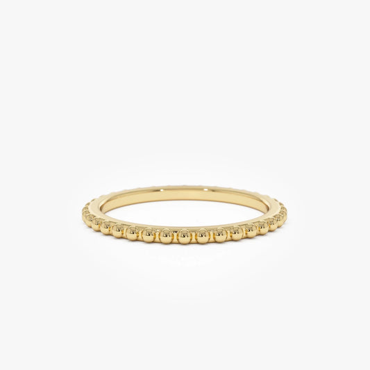 14k Gold Beaded Wedding Band Ring Stackable 1.5mm Solid Gold