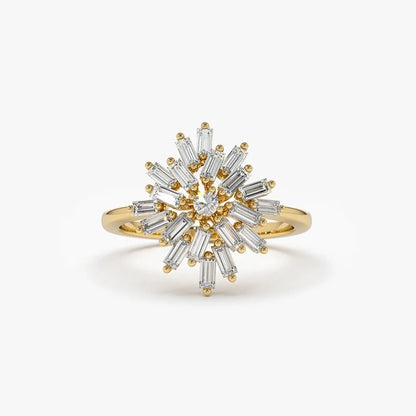 14K Gold 0.58 CTW Baguette and Round Diamond Ballerina Cluster Ring