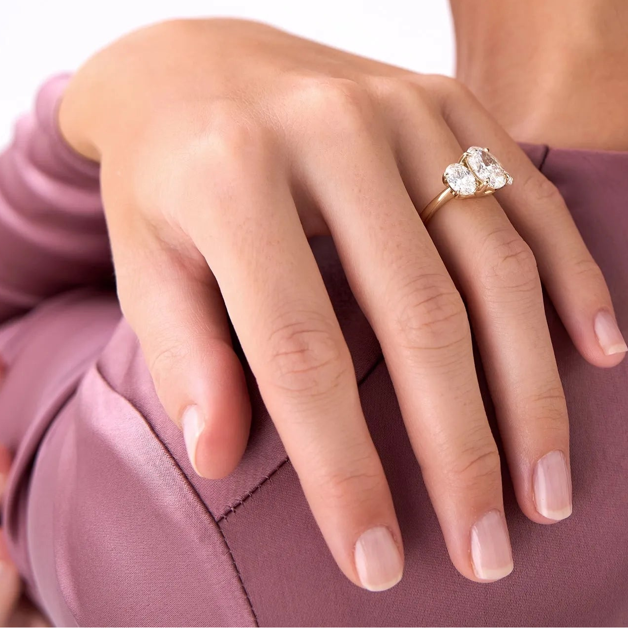 14k Gold 5.15 ctw Lab Grown Diamond Oval Three-Stone Engagement Ring