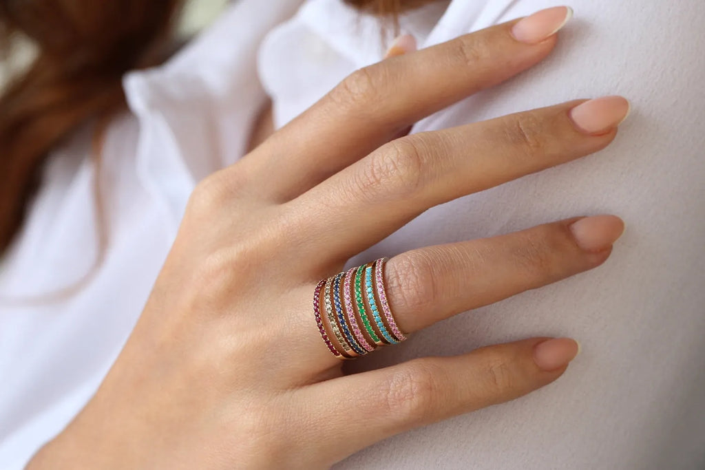 14K Solid Gold Round Emerald Half Eternity Ring Band 0.28 CTW