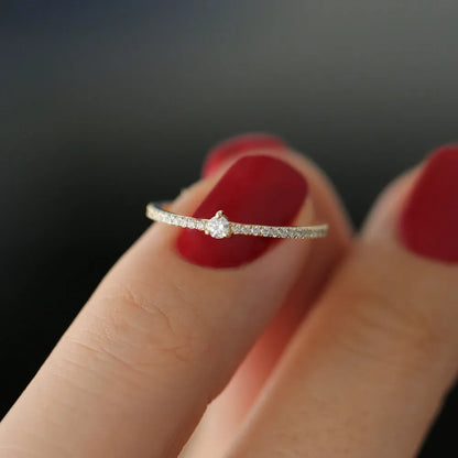 14k Gold Round Diamond Minimalist Pave Stacking Ring 0.20 Carat