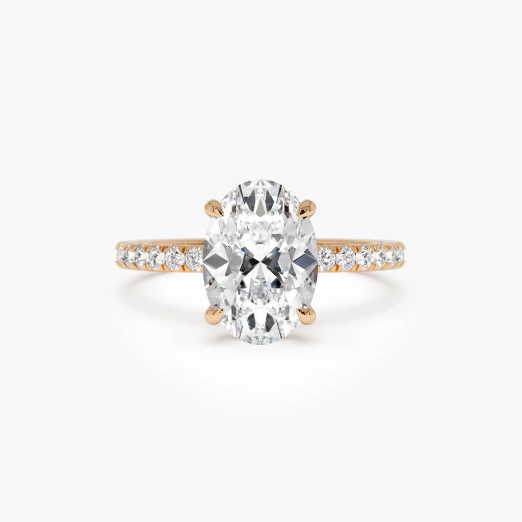 14k Gold Lab Grown Diamond Oval Cut Engagement Ring Hidden Halo Pavé 2.40 ctw IGI Certified Vivara