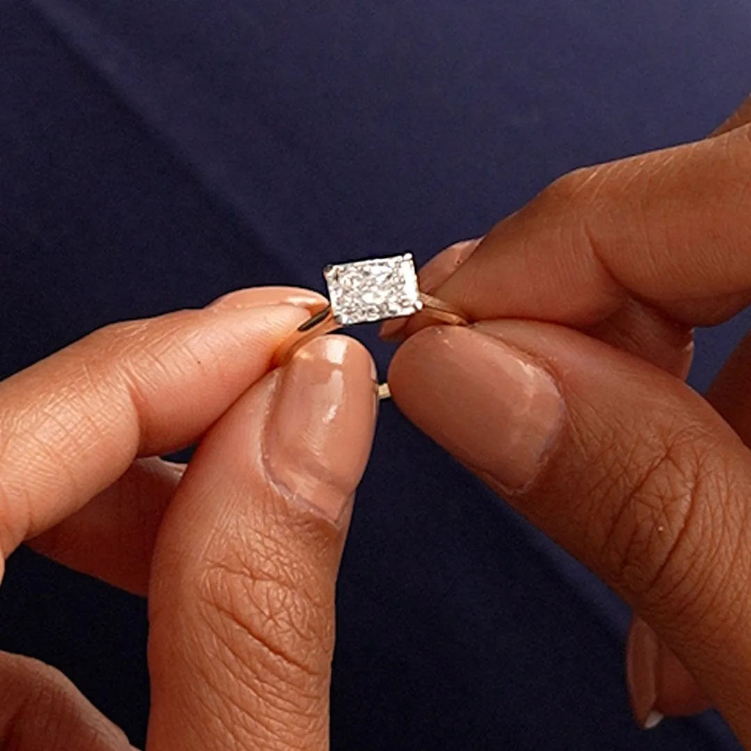 1 CTW Radiant Cut Lab Grown Diamond East-West Engagement Ring in 14K Gold