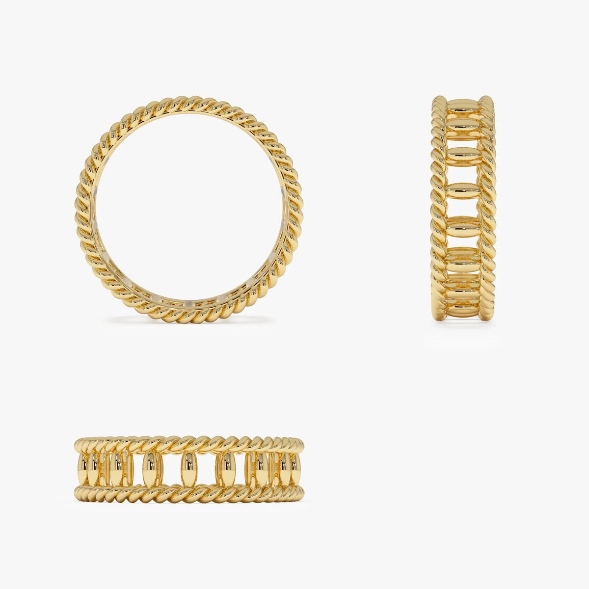 14k Gold Double Rope Link Ring 5.3mm Wide Statement Band